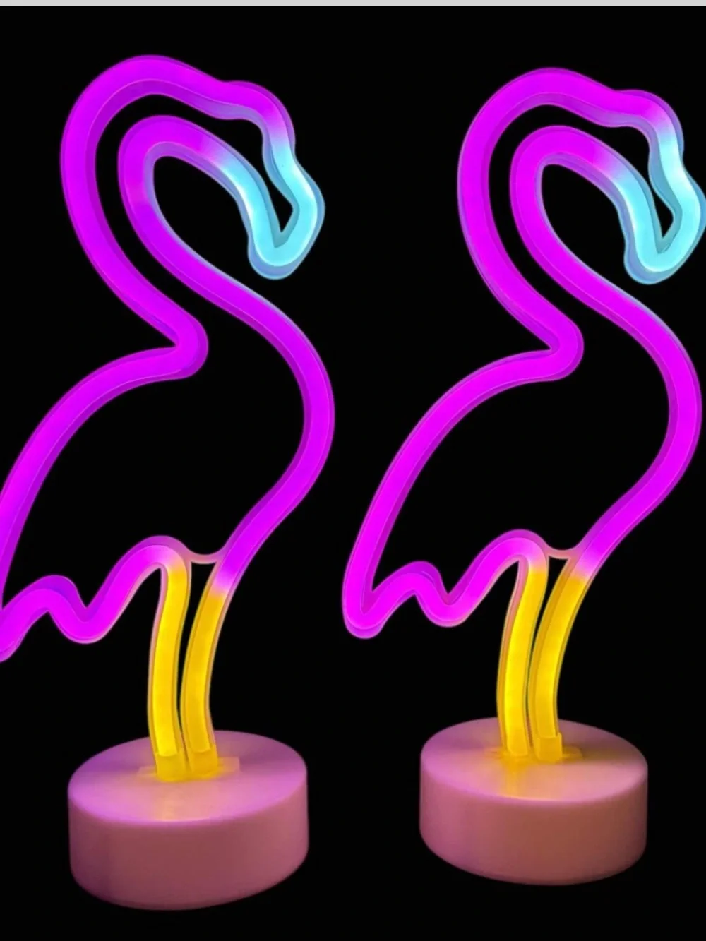 Pair Enjoli Neon Flamingo LED Table Lamp - Pink & Yellow 6”x13”